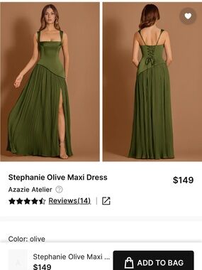 NWT Azazie Stephanie Olive Maxi Dress Size 10